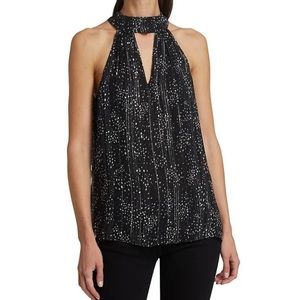 Ramy Brook Halter Neck Tank Top Black Silver Glitter Womens Small NWT